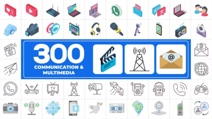 Videohive 300 Icons Pack - Communication & Multimedia